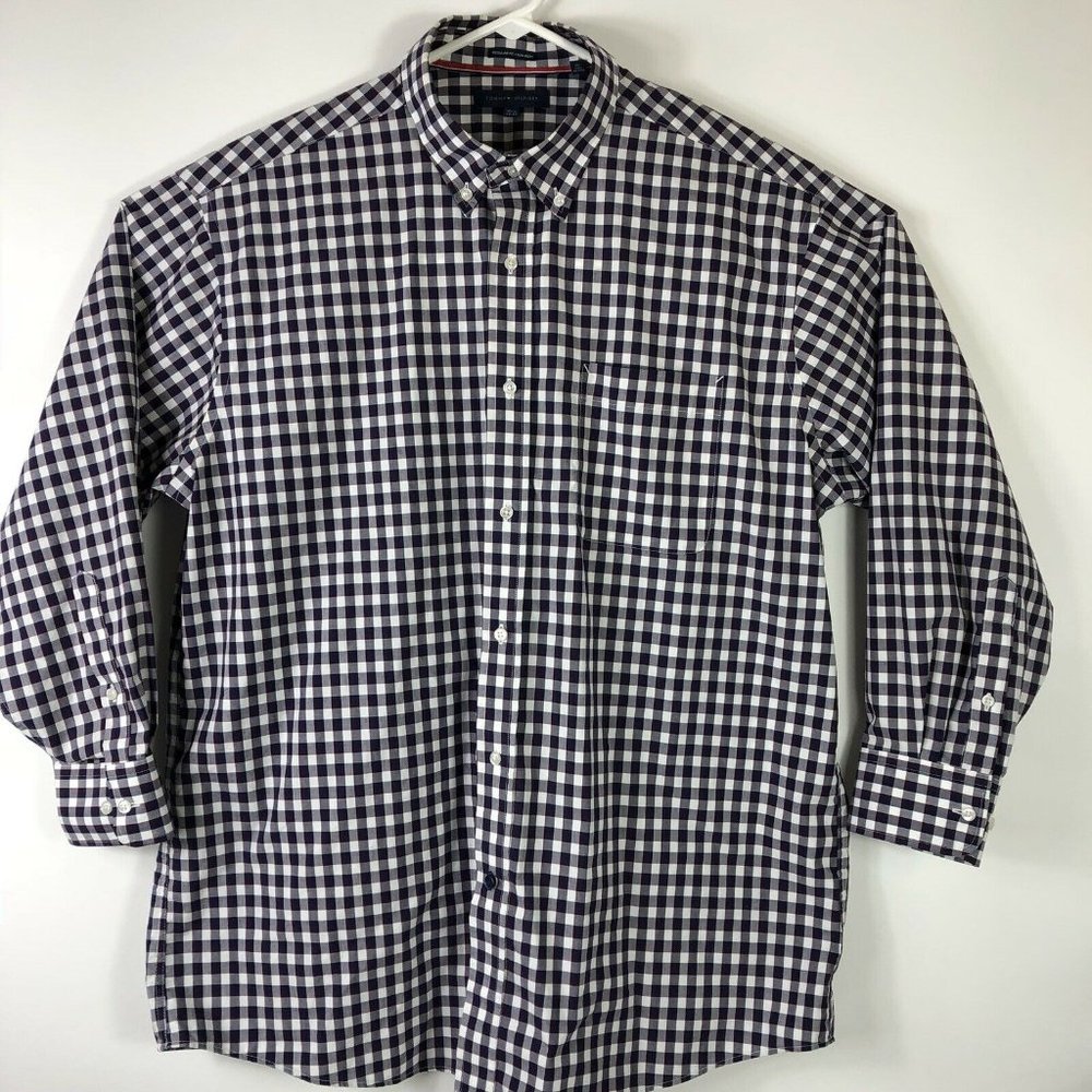 Tommy Hilfiger Checkered Shirt Men Sz 17.5 32-33